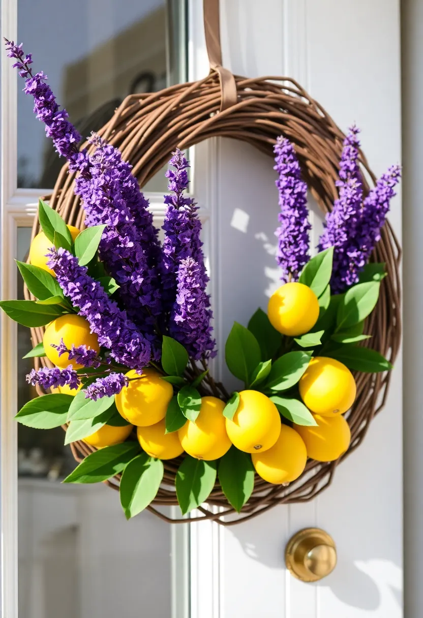 10 Stunning Spring Front Door Wreaths That Will Make Your Neighbors Green with Envy! - 1. Lush Lavender and Lemonade Wreath