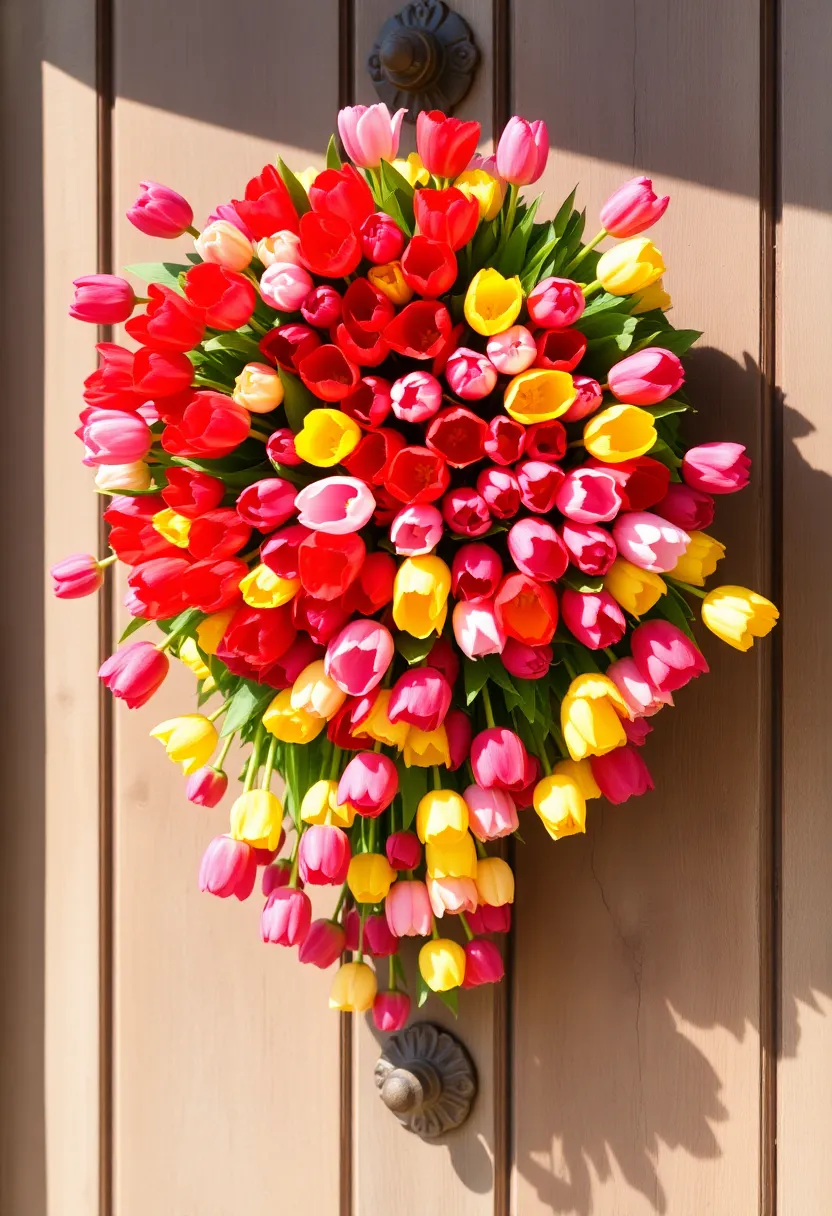 10 Stunning Spring Front Door Wreaths That Will Make Your Neighbors Green with Envy! - 3. Vibrant Tulip Cascade Wreath