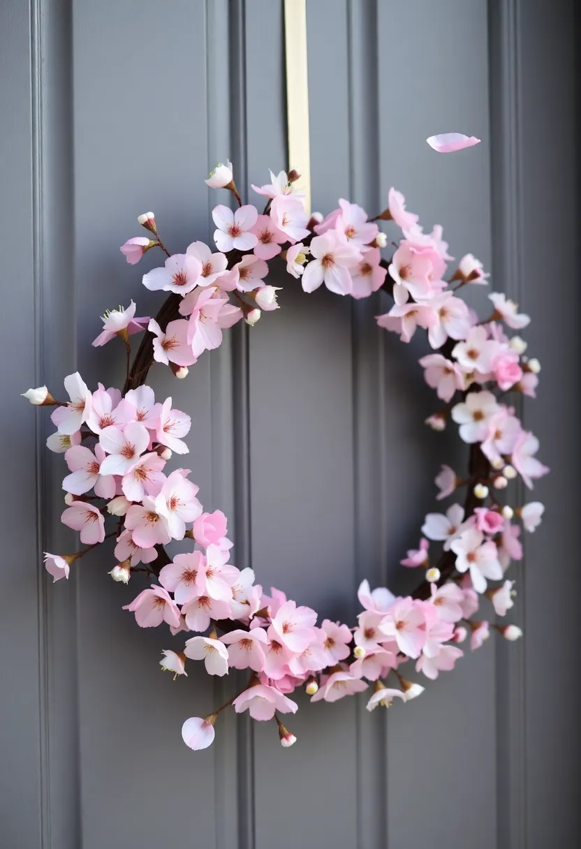 10 Stunning Spring Front Door Wreaths That Will Make Your Neighbors Green with Envy! - 4. Elegant Cherry Blossom Wreath