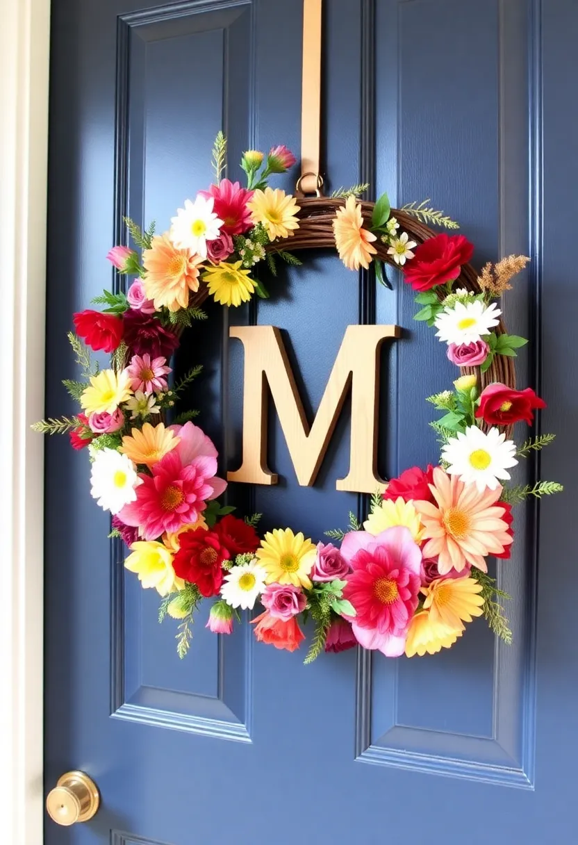 10 Stunning Spring Front Door Wreaths That Will Make Your Neighbors Green with Envy! - 8. Floral Monogram Wreath