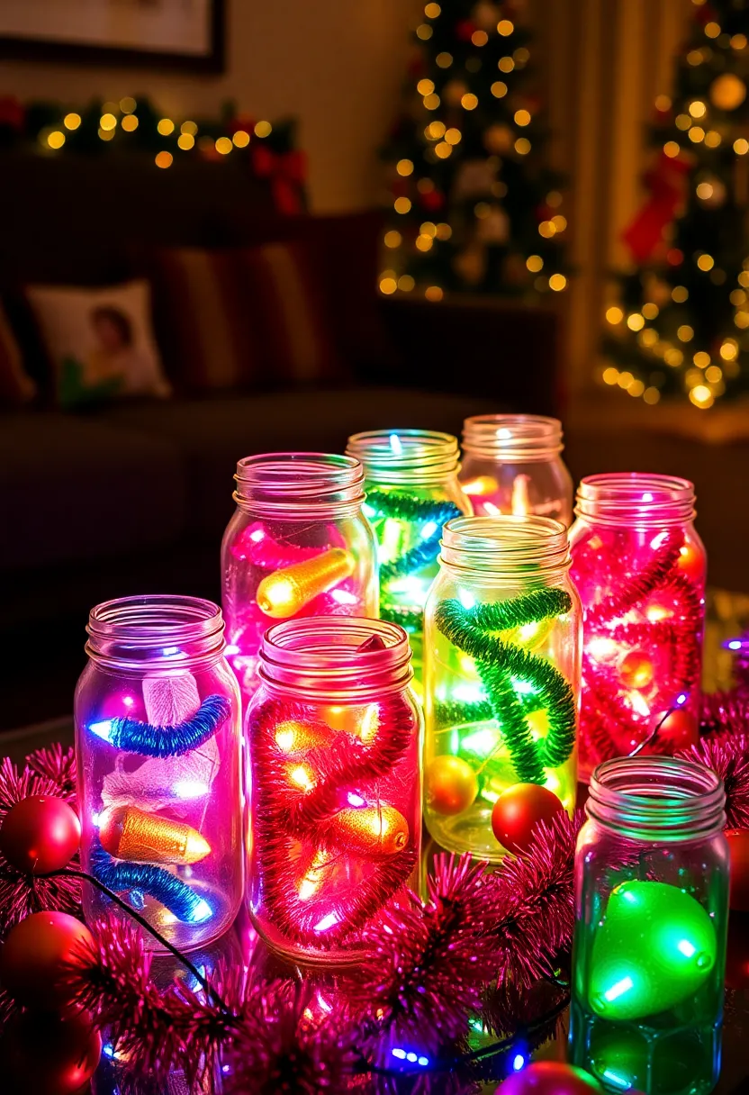 12 DIY Christmas Lighting Projects That Will Transform Your Living Room on a Budget (Incredible #4!) - 8. DIY Colorful Christmas Light Jars