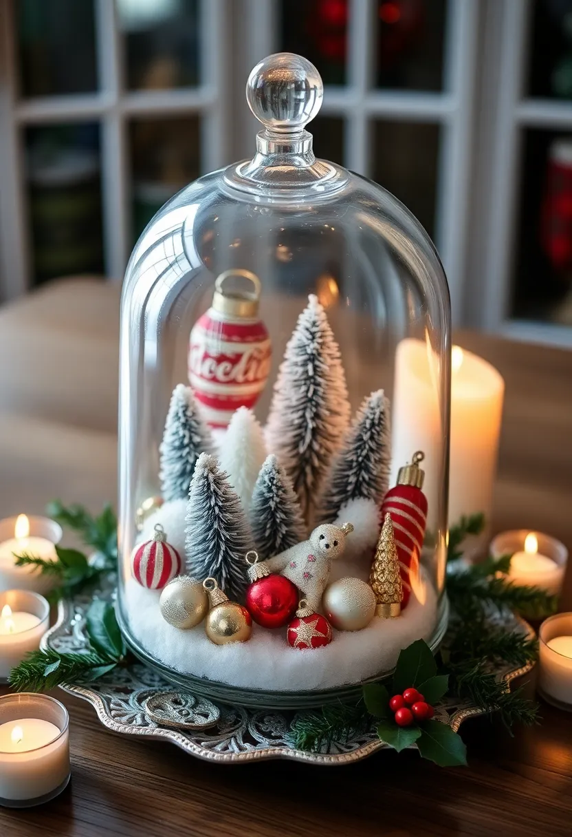 14 Retro Christmas Centrepieces That Will Bring Back Fond Memories! - 13. Festive Glass Cloche Display