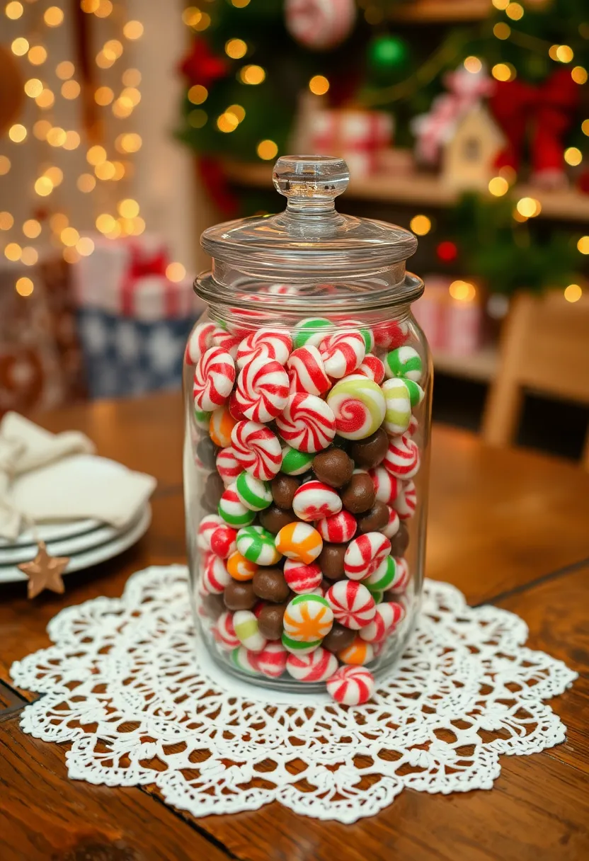 14 Retro Christmas Centrepieces That Will Bring Back Fond Memories! - 6. Whimsical Candy Jar Centrepiece