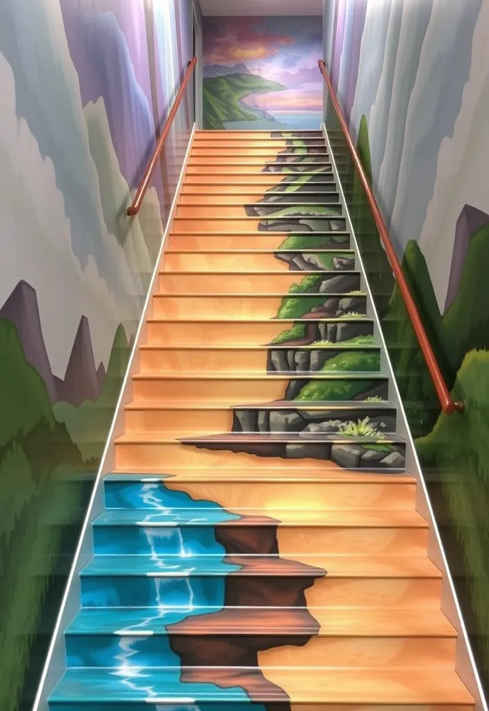 14 Vibrant Colourful Staircase Ideas That Will Brighten Your Home! - Artistic Murals: A Staircase Canvas