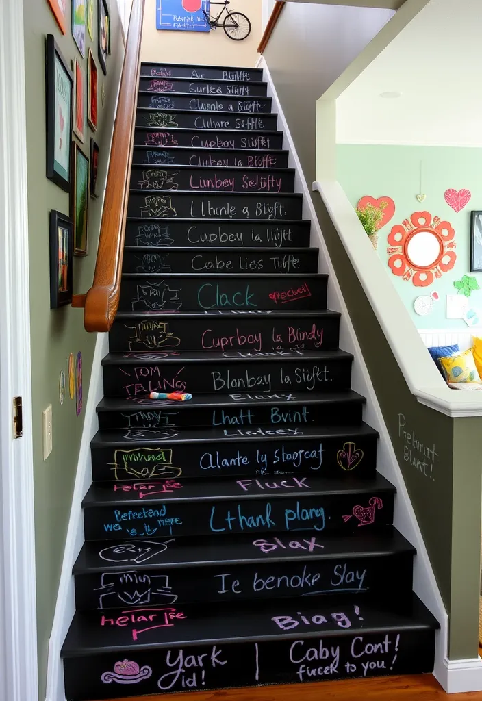 14 Vibrant Colourful Staircase Ideas That Will Brighten Your Home! - Chalkboard Paint: Fun and Functional