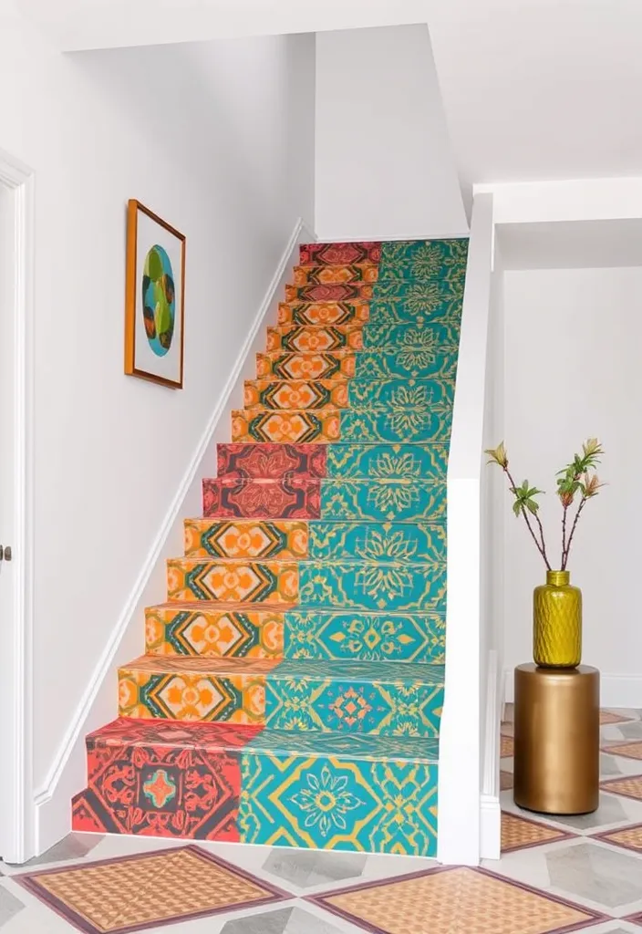 14 Vibrant Colourful Staircase Ideas That Will Brighten Your Home! - Geometric Patterns: Bold and Beautiful