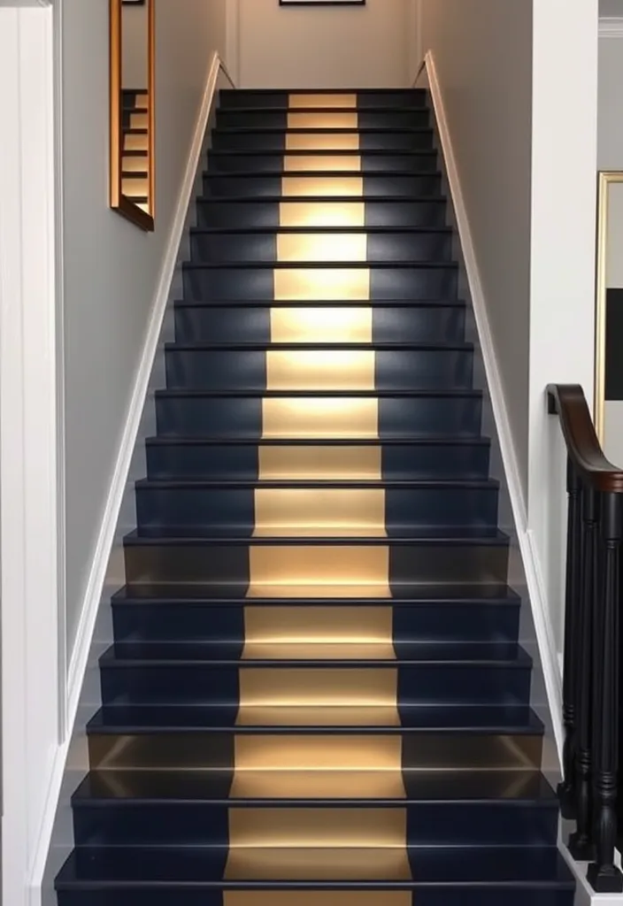 14 Vibrant Colourful Staircase Ideas That Will Brighten Your Home! - Metallic Accents: Shine Bright