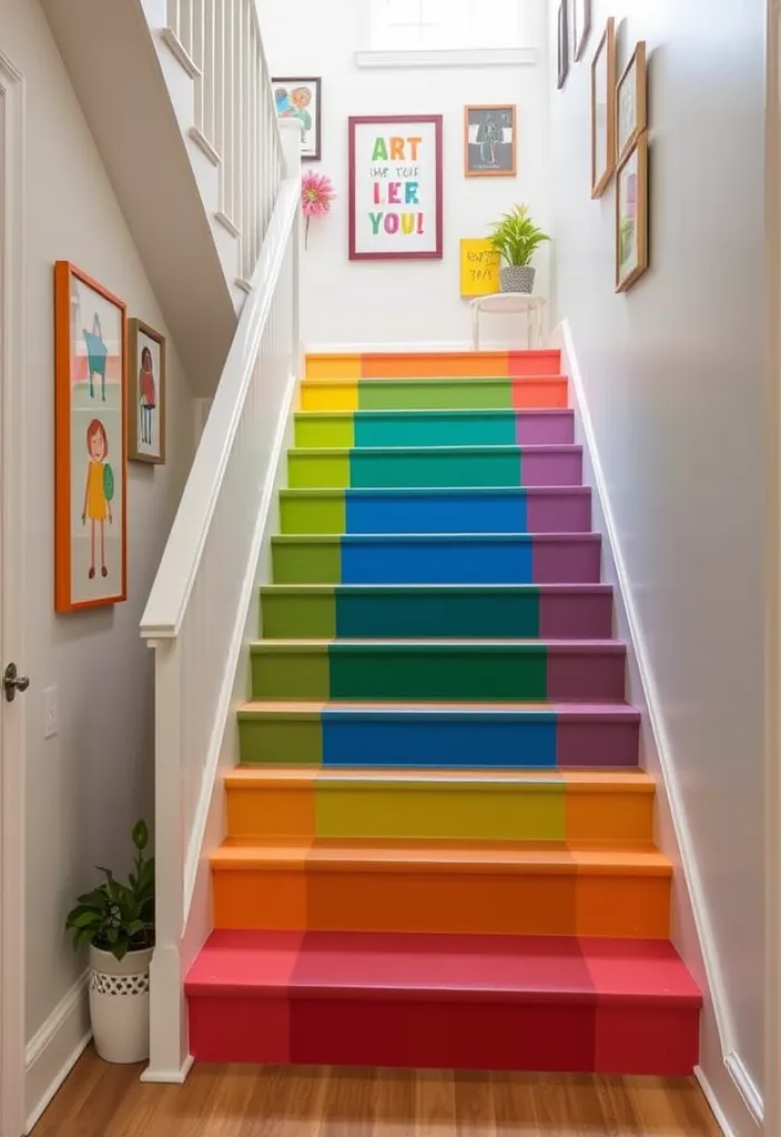 14 Vibrant Colourful Staircase Ideas That Will Brighten Your Home! - Multi-Coloured Steps: Step by Step