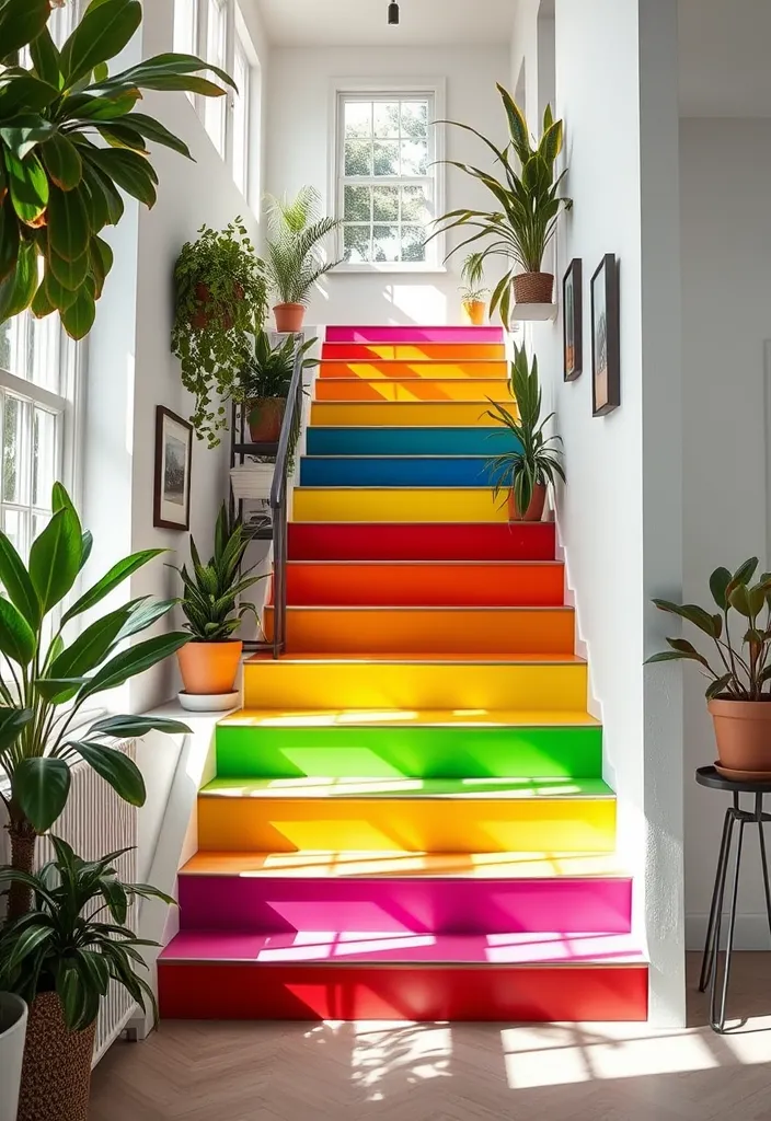 14 Vibrant Colourful Staircase Ideas That Will Brighten Your Home! - Rainbow Stairs: A Kaleidoscope of Colour