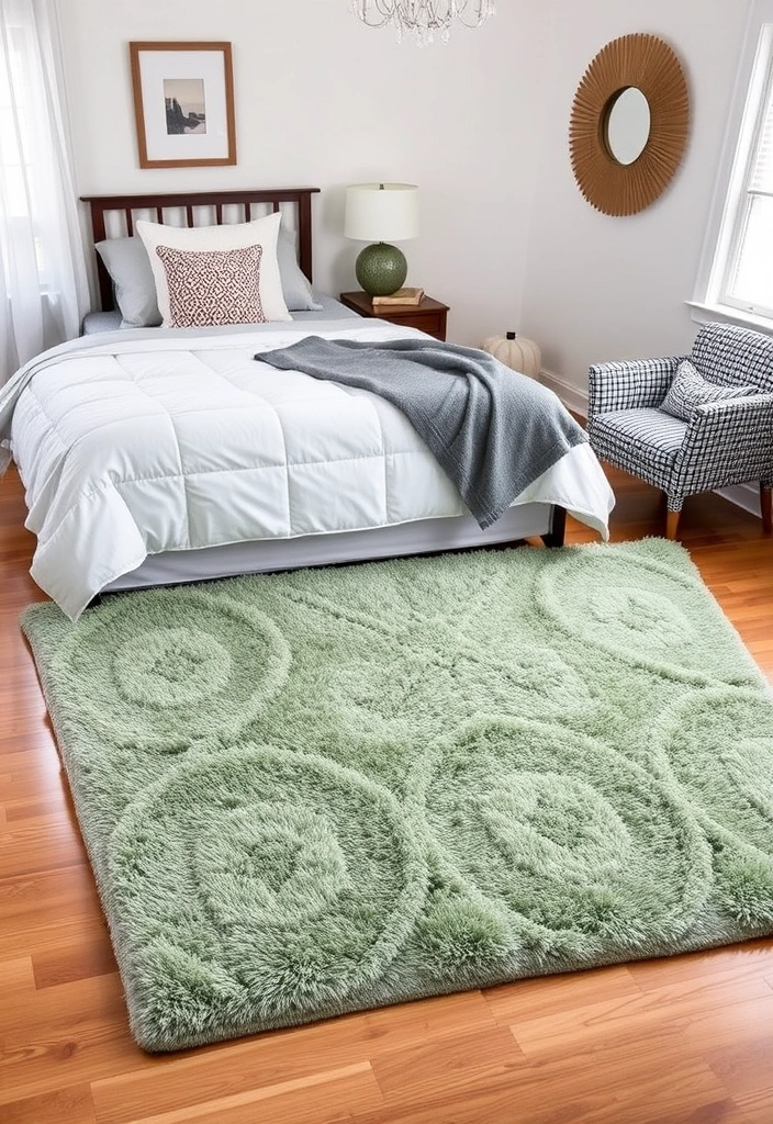 15 Trendy Sage Green Bedroom Ideas That'll Transform Your Space into a Serene Oasis! - 12. Sage Green Rug