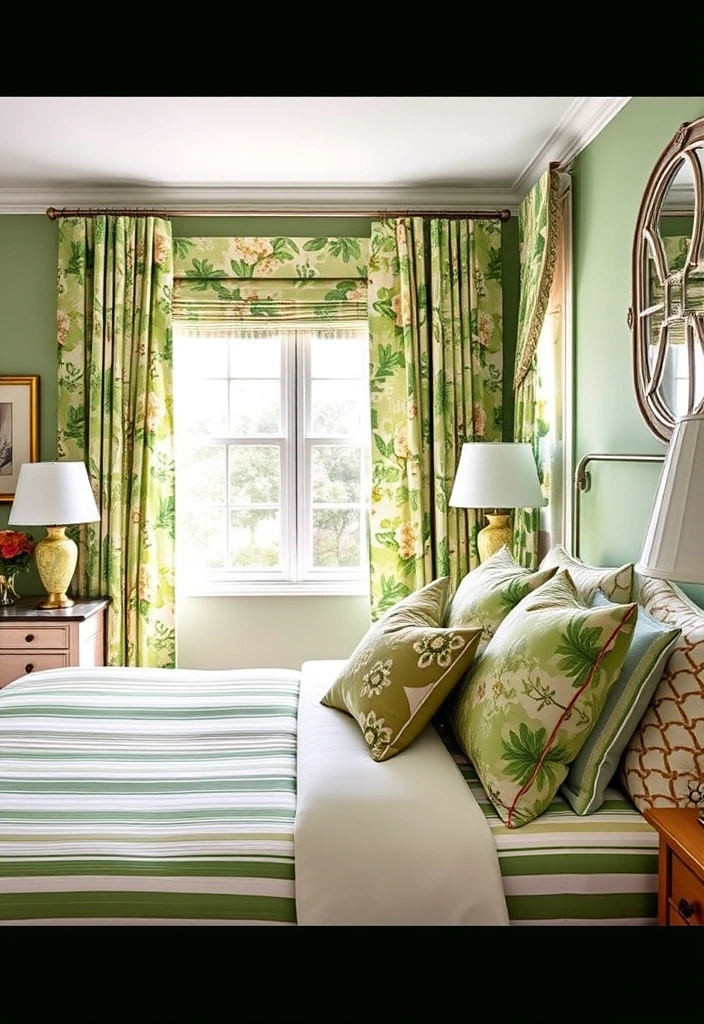 15 Trendy Sage Green Bedroom Ideas That'll Transform Your Space into a Serene Oasis! - 14. Mixing Patterns with Sage Green