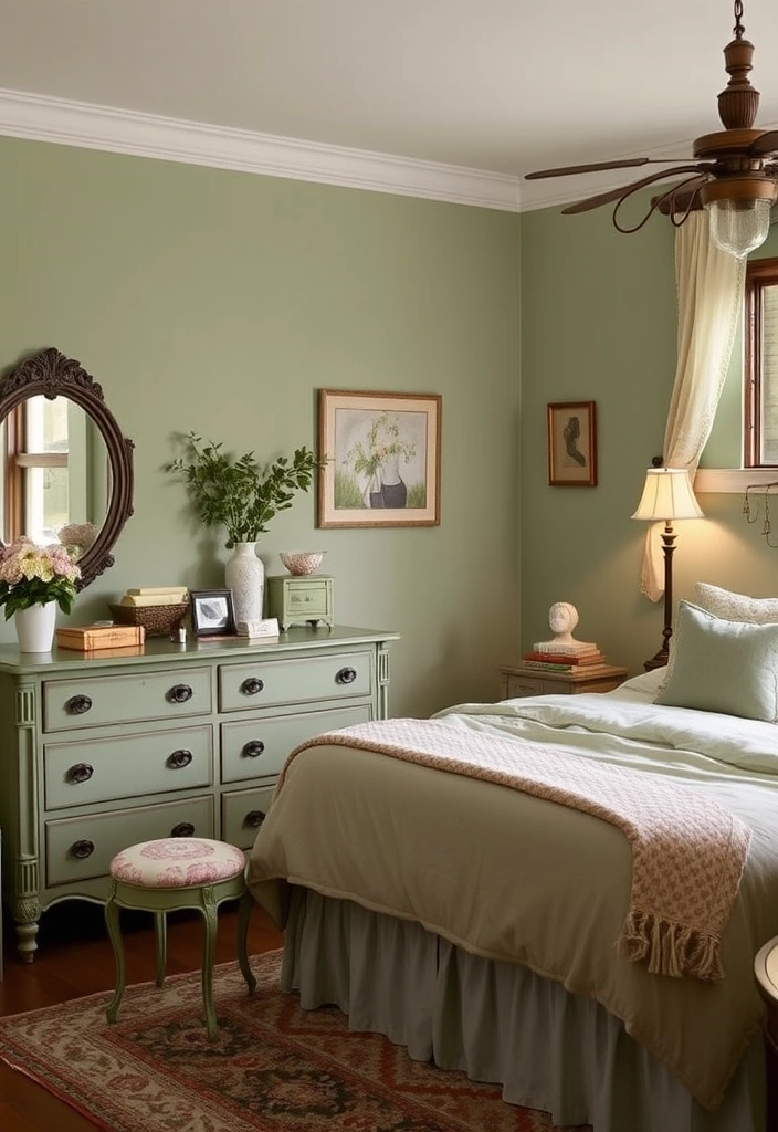 15 Trendy Sage Green Bedroom Ideas That'll Transform Your Space into a Serene Oasis! - 15. Sage Green Vintage Finds