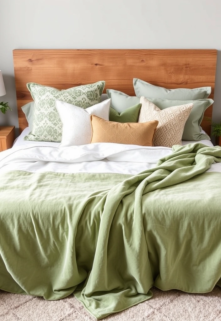 15 Trendy Sage Green Bedroom Ideas That'll Transform Your Space into a Serene Oasis! - 2. Layered Sage Green Textiles