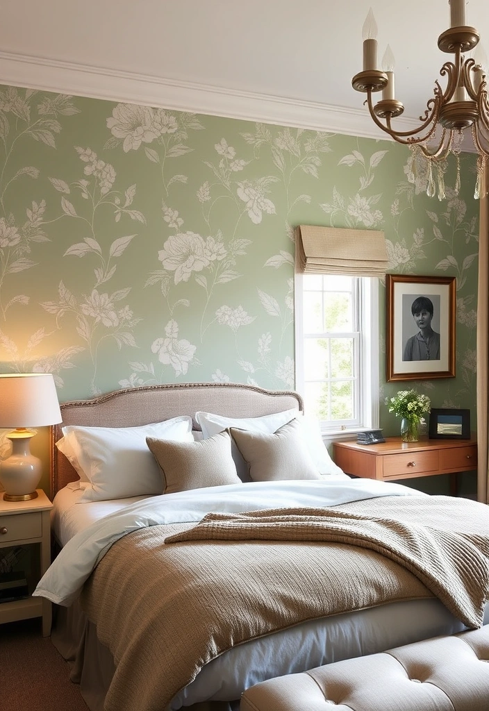 15 Trendy Sage Green Bedroom Ideas That'll Transform Your Space into a Serene Oasis! - 8. Sage Green Wallpaper