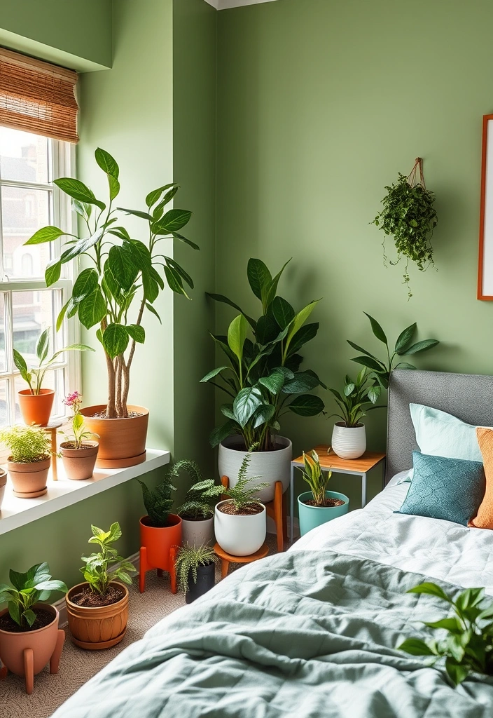 15 Trendy Sage Green Bedroom Ideas That'll Transform Your Space into a Serene Oasis! - 9. Incorporating Plants