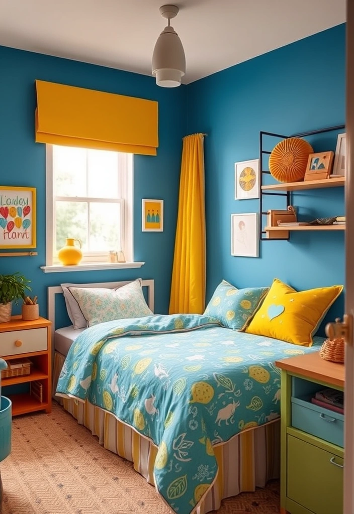 18 Stunning Blue Colour Schemes for Small Bedrooms That Create Ultimate Cozy Vibes! - 12. Bright Blue and Yellow