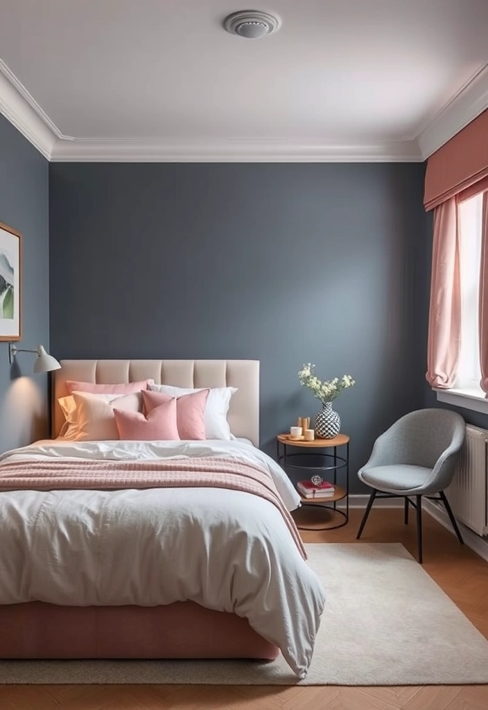 18 Stunning Blue Colour Schemes for Small Bedrooms That Create Ultimate Cozy Vibes! - 13. Blue-Gray and Blush