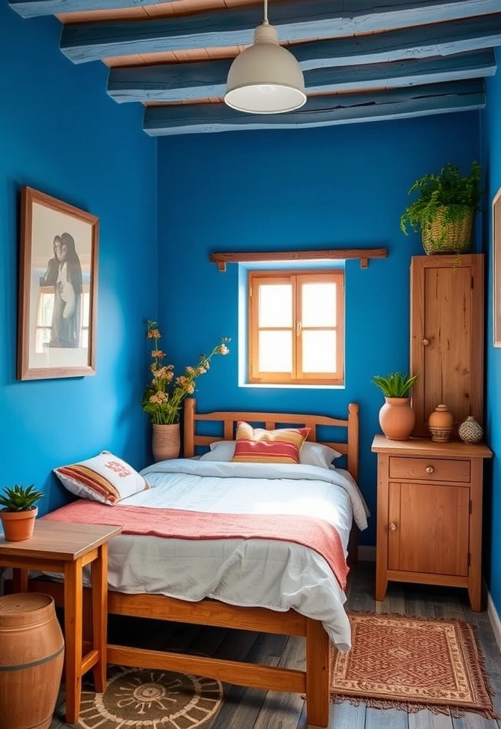 18 Stunning Blue Colour Schemes for Small Bedrooms That Create Ultimate Cozy Vibes! - 14. Mediterranean Blue and Terracotta