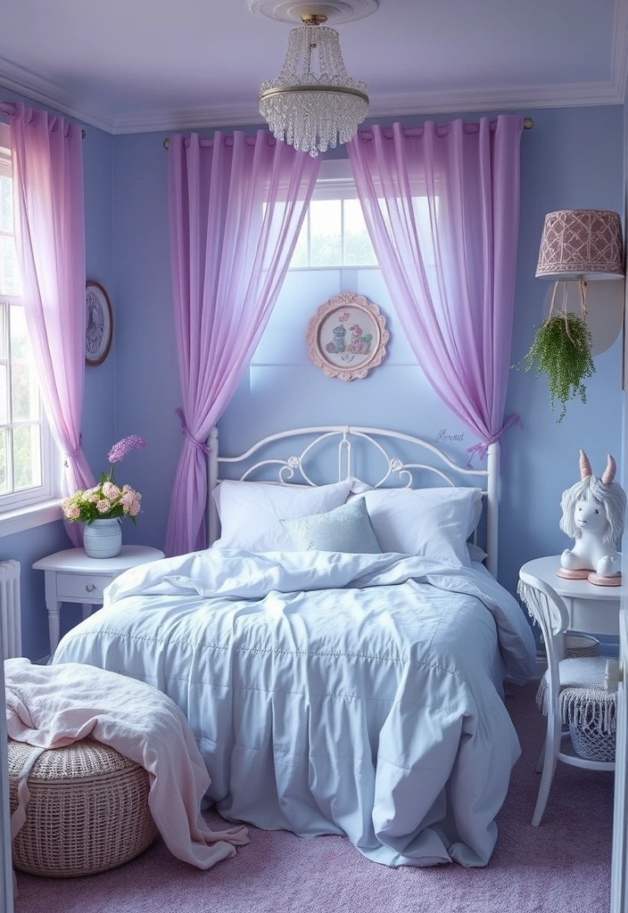 18 Stunning Blue Colour Schemes for Small Bedrooms That Create Ultimate Cozy Vibes! - 15. Frosted Blue and Lavender