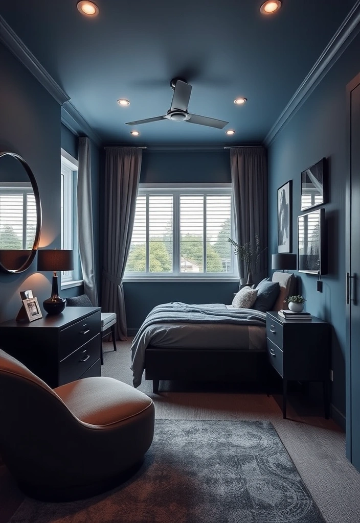 18 Stunning Blue Colour Schemes for Small Bedrooms That Create Ultimate Cozy Vibes! - 18. Cool Blue and Charcoal Gray