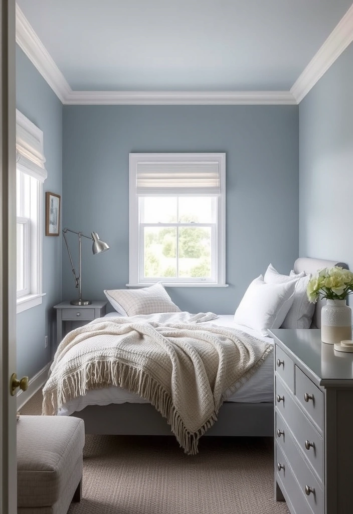 18 Stunning Blue Colour Schemes for Small Bedrooms That Create Ultimate Cozy Vibes! - 4. Muted Powder Blue and Gray