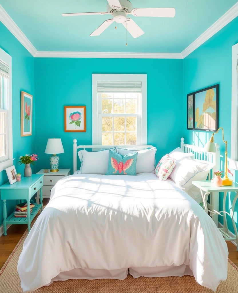 18 Stunning Blue Colour Schemes for Small Bedrooms That Create Ultimate Cozy Vibes! - 5. Turquoise and White Accents