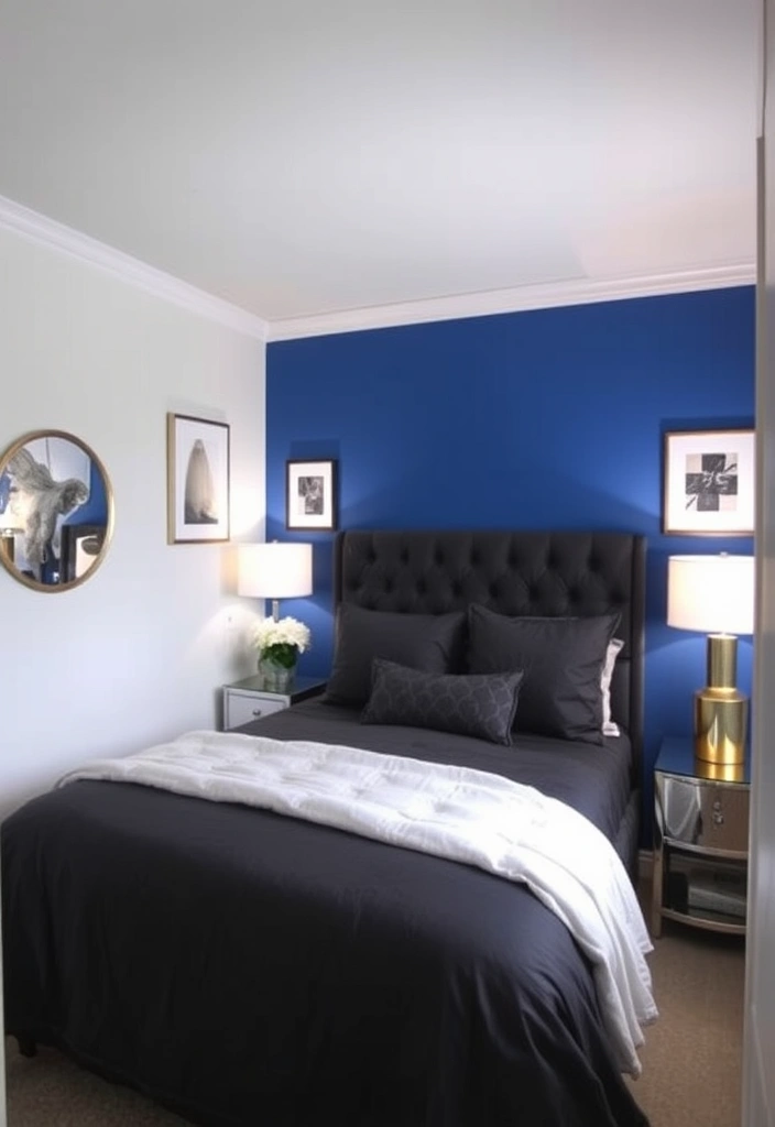 18 Stunning Blue Colour Schemes for Small Bedrooms That Create Ultimate Cozy Vibes! - 7. Cobalt Blue and Charcoal