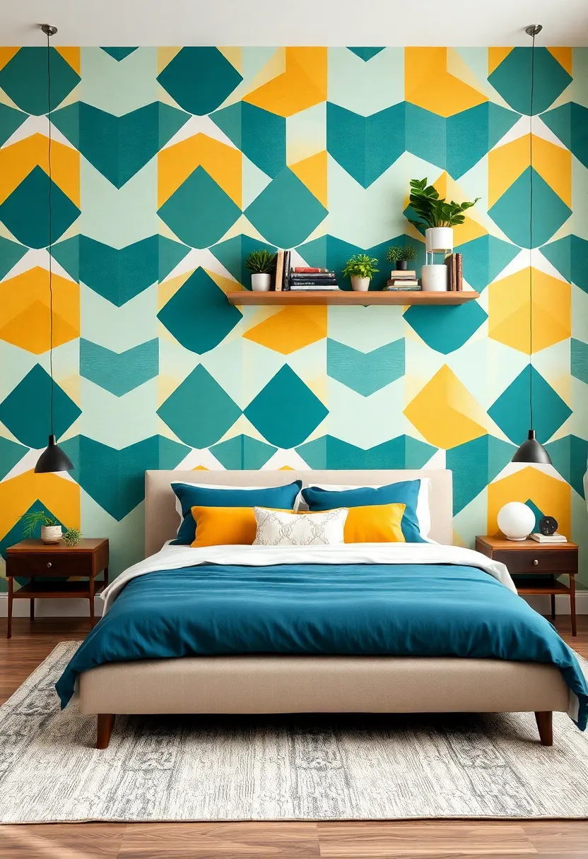 20 Bold Accent Wall Ideas That'll Make Your Bedroom Pop on a Budget! I Love the Black Accent Wall (14)! - 1. Vibrant Geometric Patterns