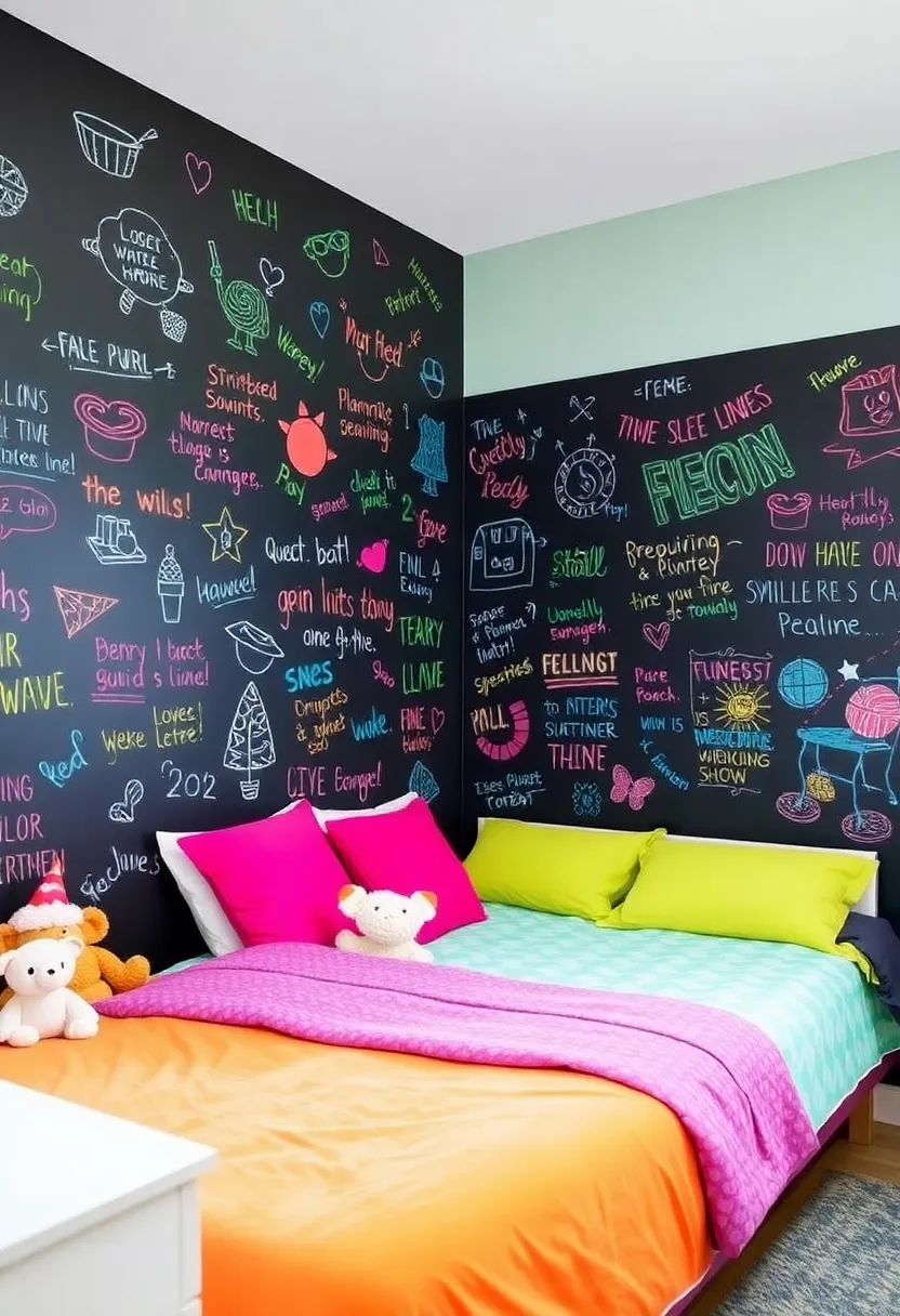 20 Bold Accent Wall Ideas That'll Make Your Bedroom Pop on a Budget! I Love the Black Accent Wall (14)! - 7. Chalkboard Paint Fun