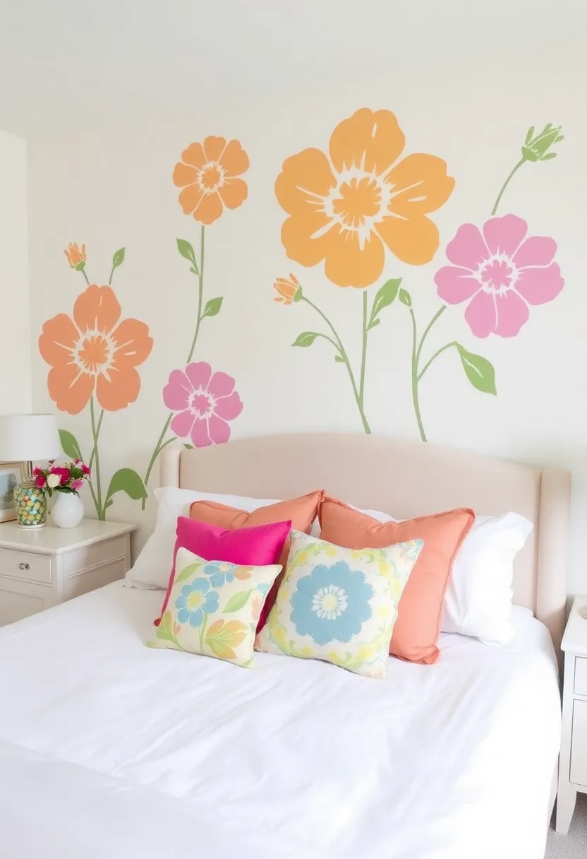 20 Bold Accent Wall Ideas That'll Make Your Bedroom Pop on a Budget! I Love the Black Accent Wall (14)! - 9. Bold Floral Stencils