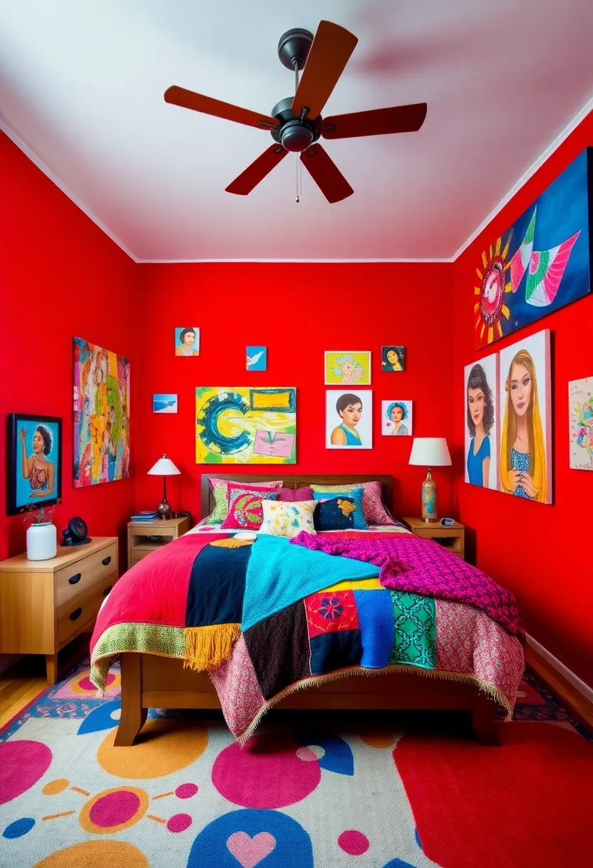 20 Colourful Bedroom Themes That'll Make You Fall in Love with Your Space Again! - 18. Artistic Color Explosion