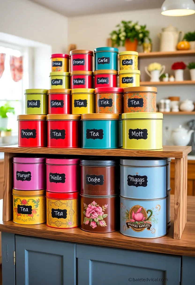 20 Kitschy Kitchen Storage Hacks That Are as Fun as They Are Functional (We Love 11!) - 1. Vintage Tea Tins for Spice Storage