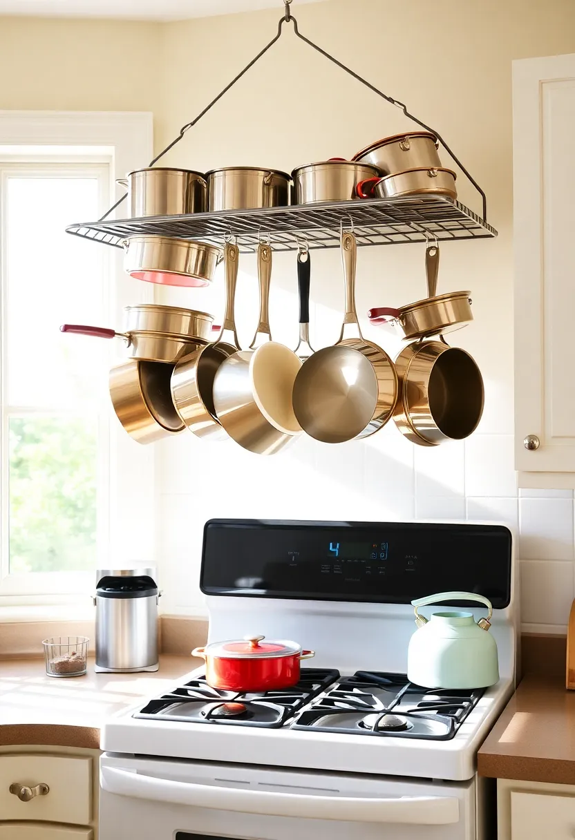 20 Kitschy Kitchen Storage Hacks That Are as Fun as They Are Functional (We Love 11!) - 16. Colorful Pot and Pan Rack