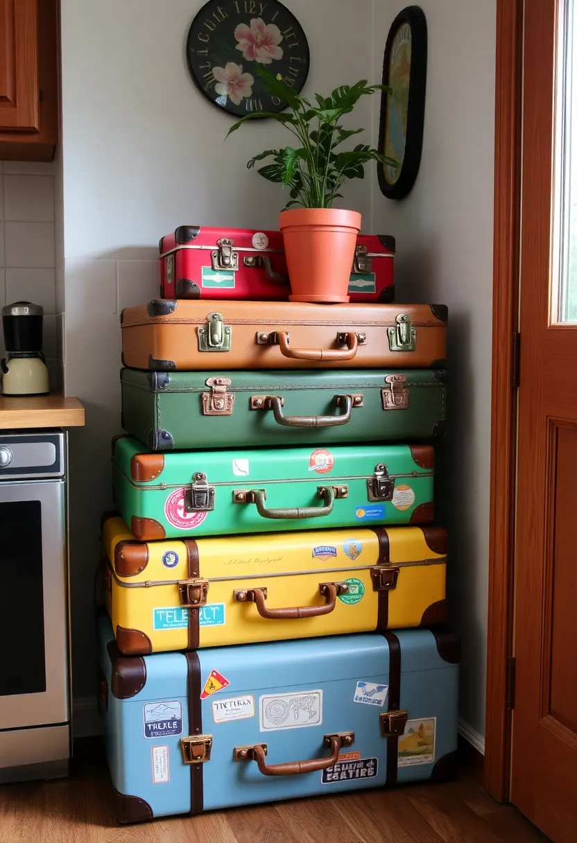 20 Kitschy Kitchen Storage Hacks That Are as Fun as They Are Functional (We Love 11!) - 6. Vintage Suitcase Storage