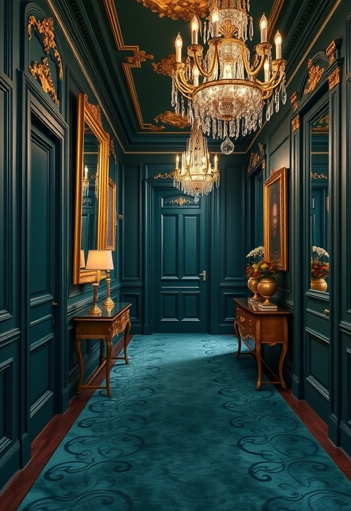 7 Color Schemes for Your Victorian Hallway That Will Change Everything! - 2. Rich Teal and Golden Accents