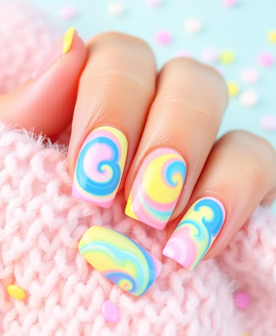 Pastel January Nails That Will Brighten Up Your Winter Days! - 11. Pastel Rainbow Swirls