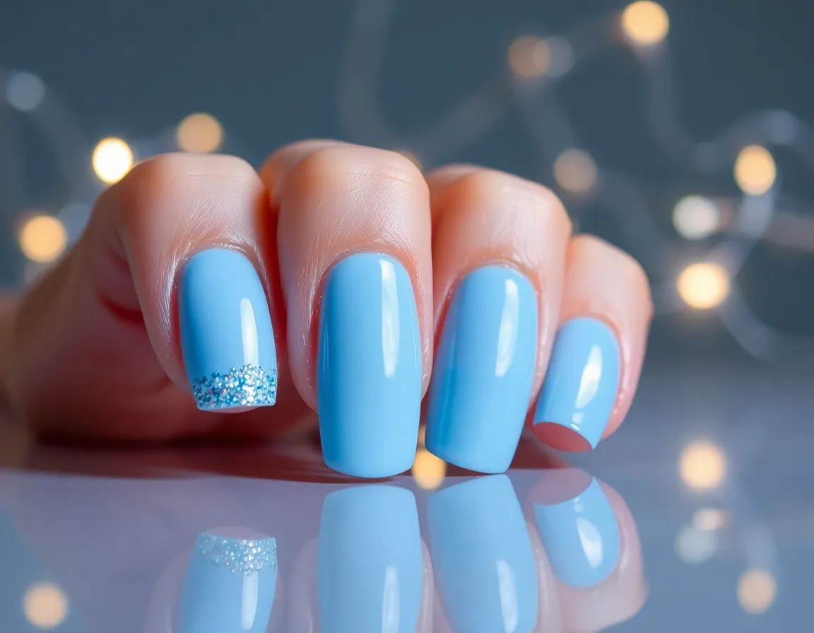 Pastel January Nails That Will Brighten Up Your Winter Days! - 8. Powder Blue and Glitter