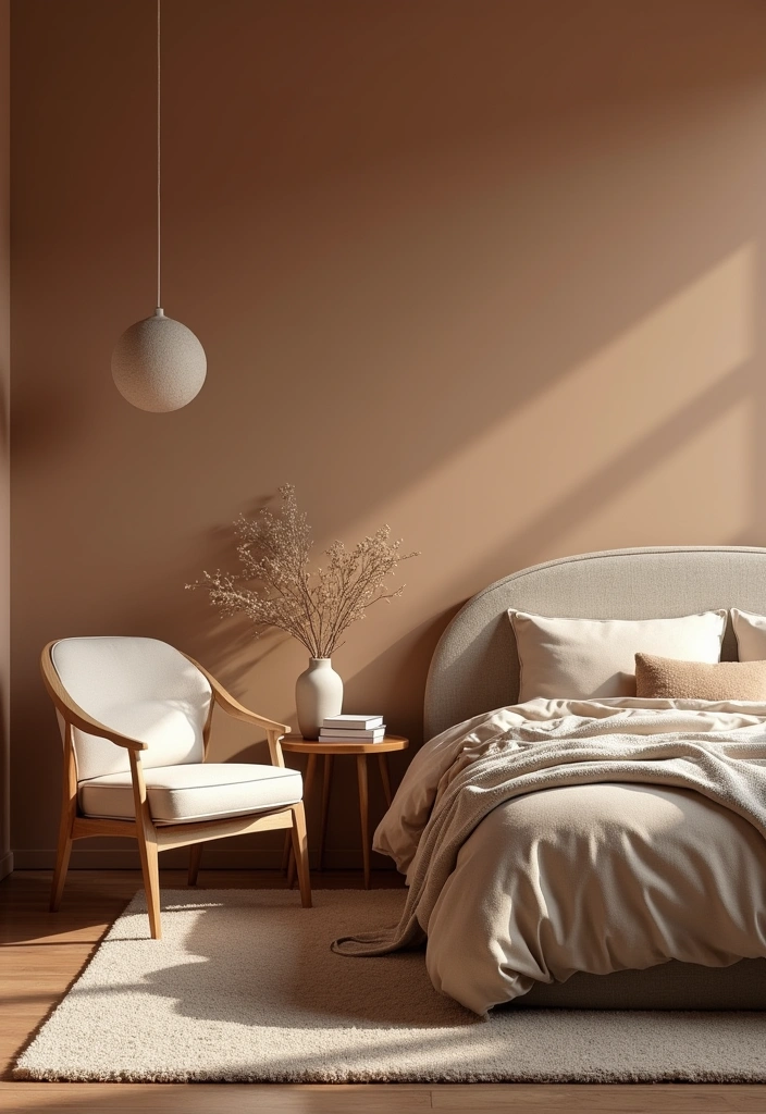 15 Earthy Modern Bedroom Ideas for a Cozy Retreat - 14. Soft Corners with Curved Furniture