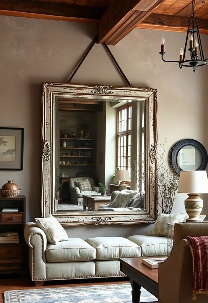 18 Rustic Living Room Ideas That Prove Industrial Can Be Cozy Too (Don’t Miss #7!) - 17. Vintage Mirrors