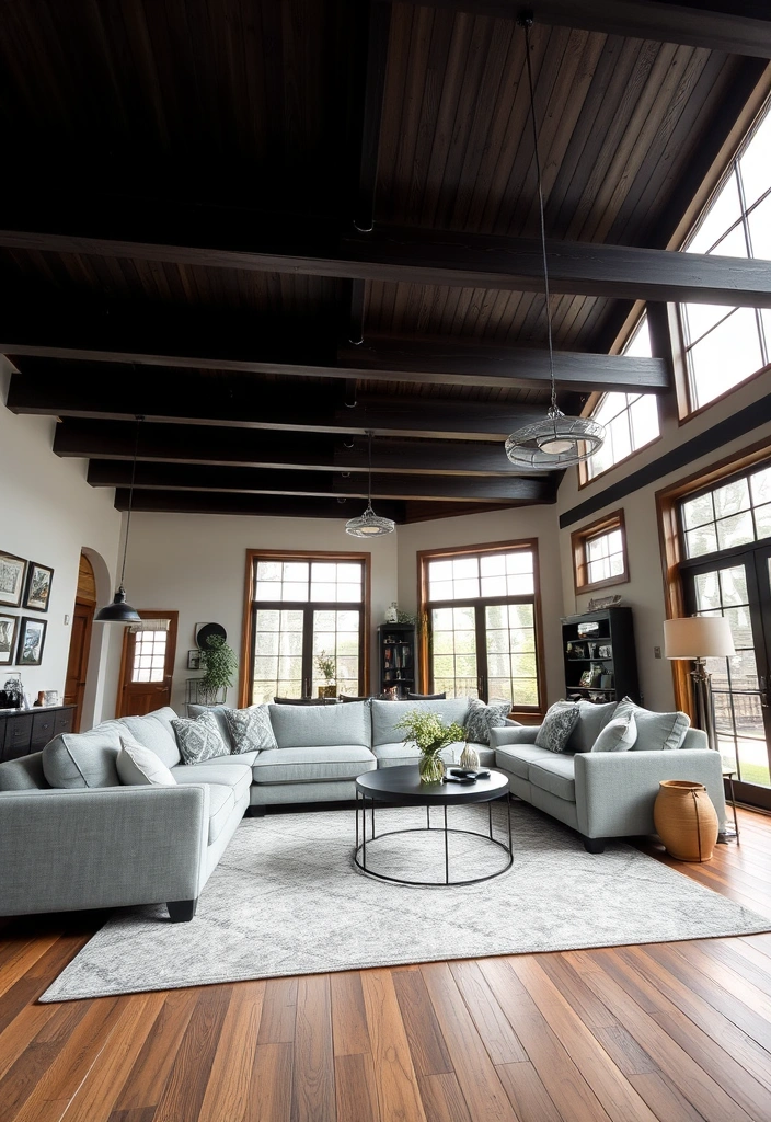 18 Rustic Living Room Ideas That Prove Industrial Can Be Cozy Too (Don’t Miss #7!) - 2. Wooden Beams and Ceiling