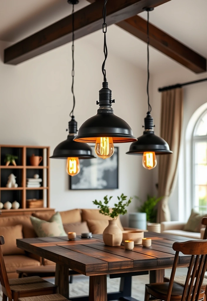 18 Rustic Living Room Ideas That Prove Industrial Can Be Cozy Too (Don’t Miss #7!) - 5. Industrial Light Fixtures